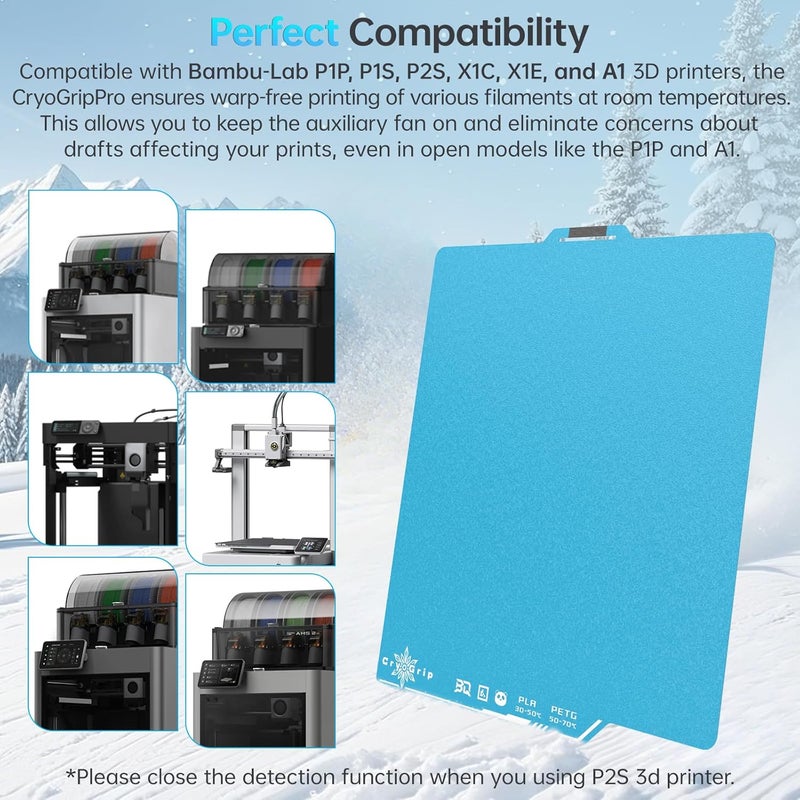 BigTreeTech BIQU Cryogrip Pro Frostbite Panda Build Plate 257x257MM for Bambu-Lab P1P, P1S, P2S, X1C, X1E, A1 3D Printer - Image 5